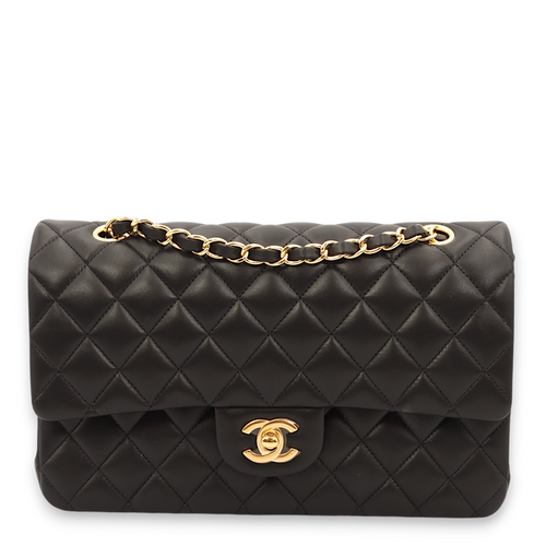 Classic Double Flap Medium Black Shoulder Bag in Lambskin, Gold hardware