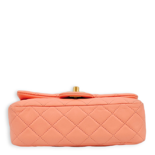 Pearl Crush Rectangle Mini Salmon Pink Crossbody Bag in Lambskin, Gold hardware