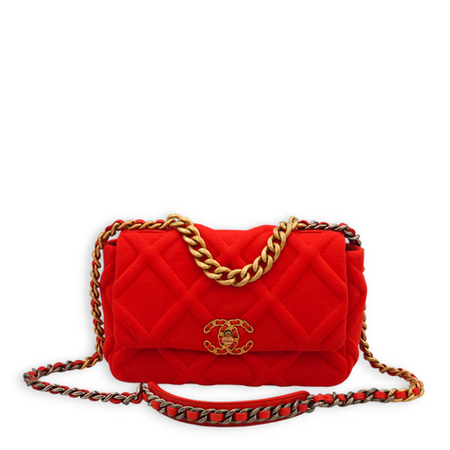 C19 Flap Small Red Shoulder Bag in Jersey, 3-Tone hardware