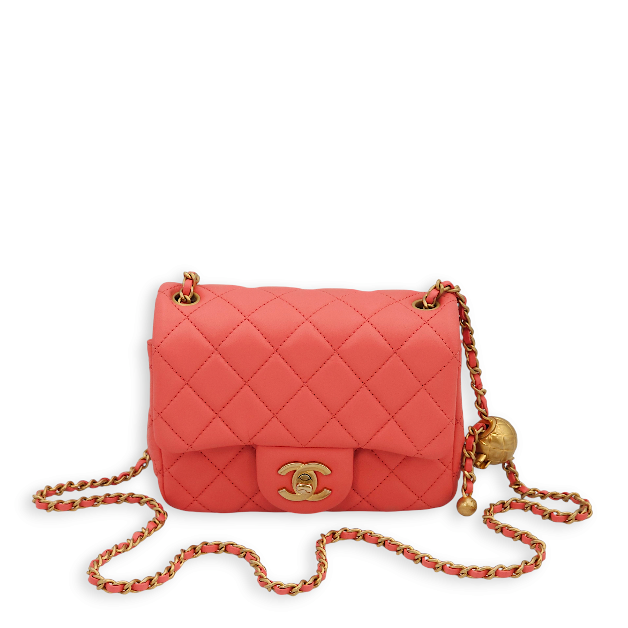 Pearl Crush Pink Crossbody Bag in Lambskin, Gold hardware