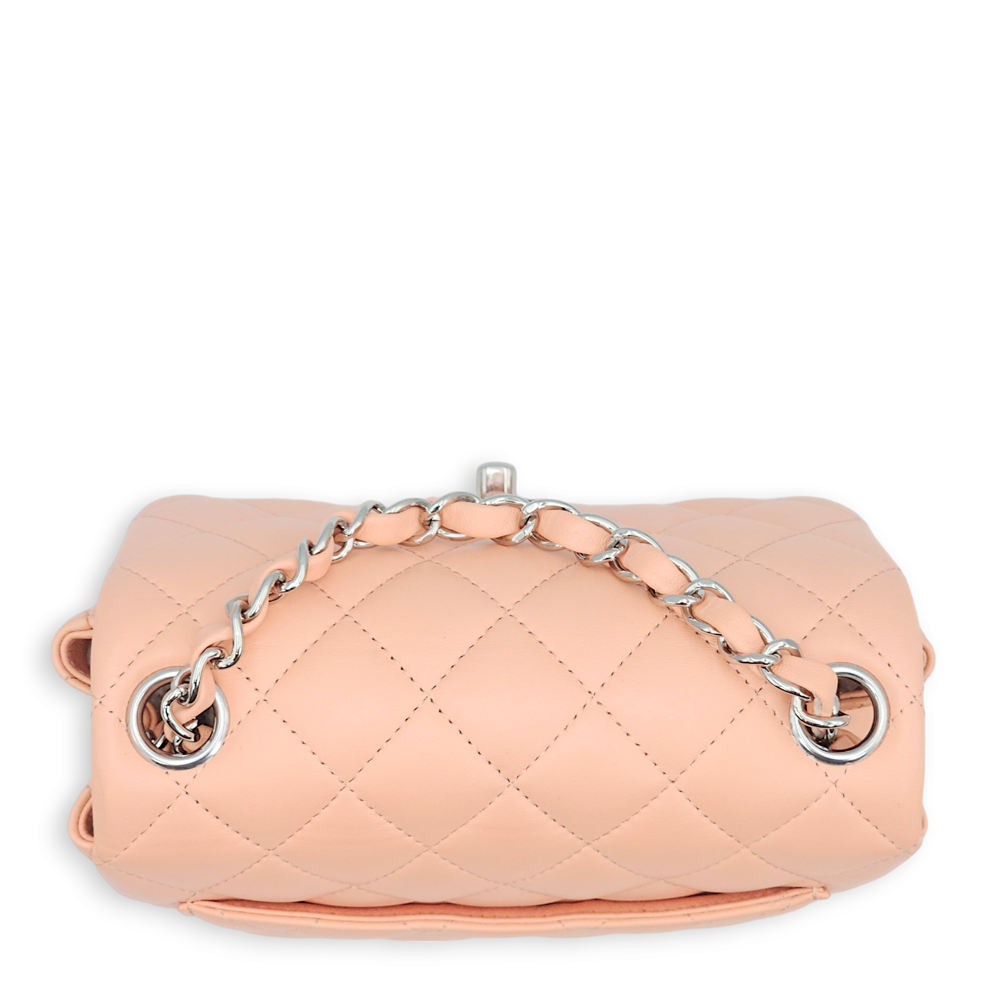 Classic Quilted Square Mini Salmon Pink Shoulder Bag in Lambskin, Palladium hardware