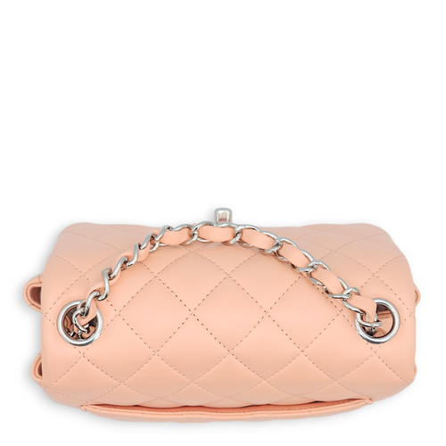 Classic Quilted Square Mini Salmon Pink Shoulder Bag in Lambskin, Palladium hardware