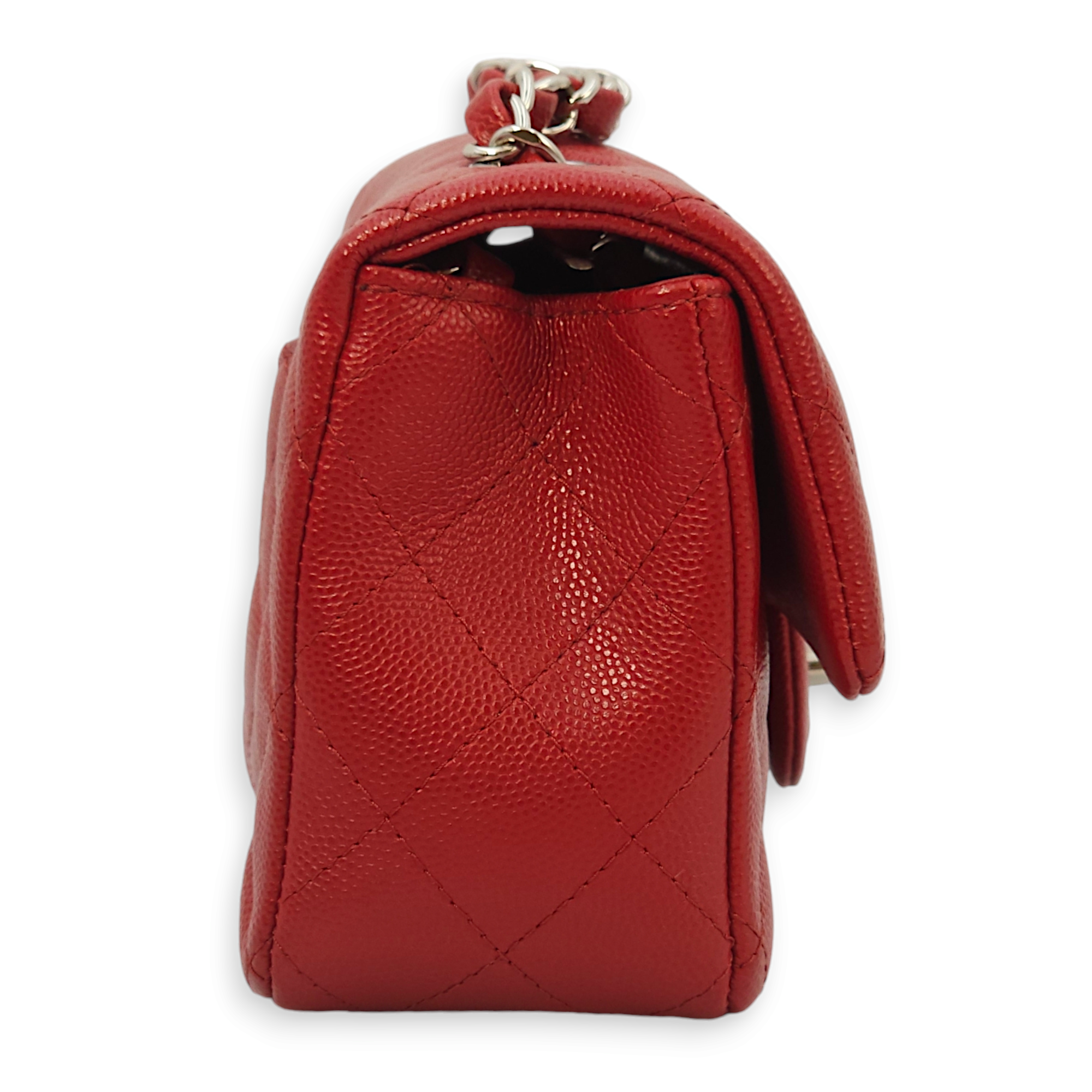 Classic Rectangle Mini Red Crossbody Bag in Caviar Leather, Palladium hardware