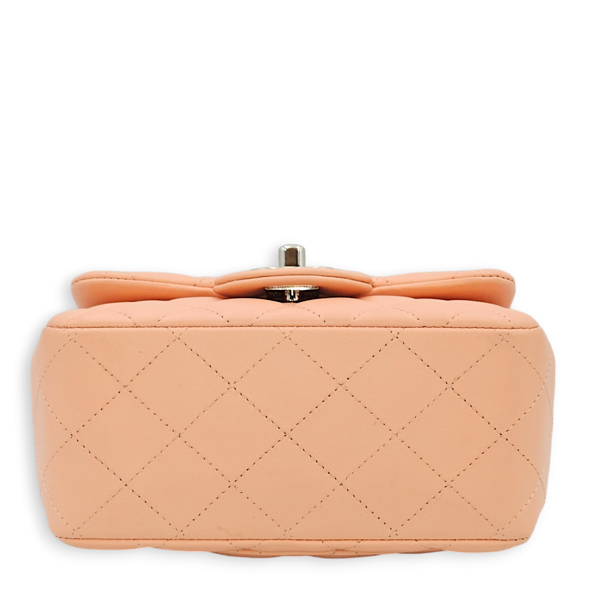 Classic Quilted Square Mini Salmon Pink Shoulder Bag in Lambskin, Palladium hardware