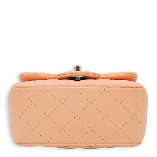 Classic Quilted Square Mini Salmon Pink Shoulder Bag in Lambskin, Palladium hardware