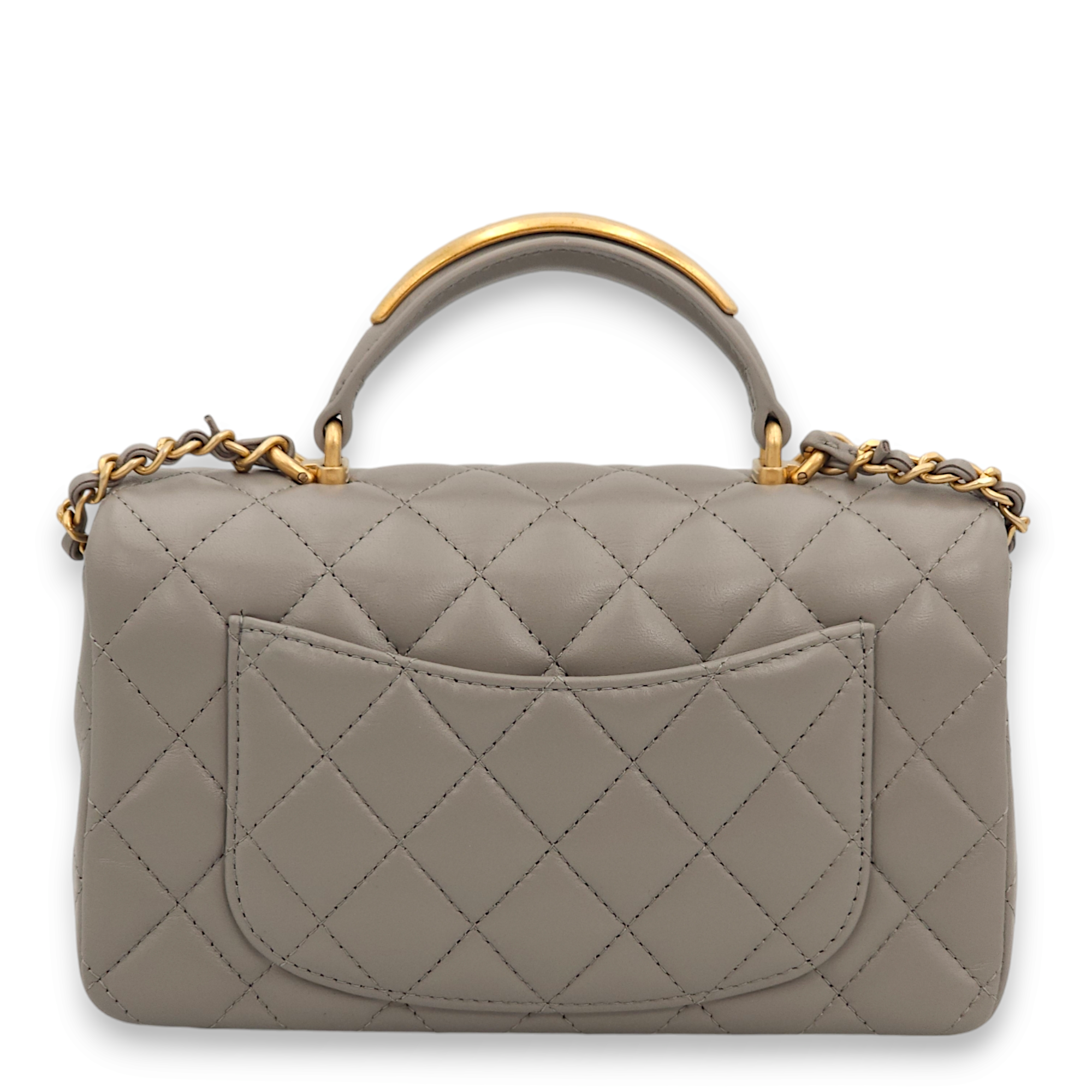 Rectangle with Metal Mini Grey Top Handle Bag in Lambskin, Gold hardware