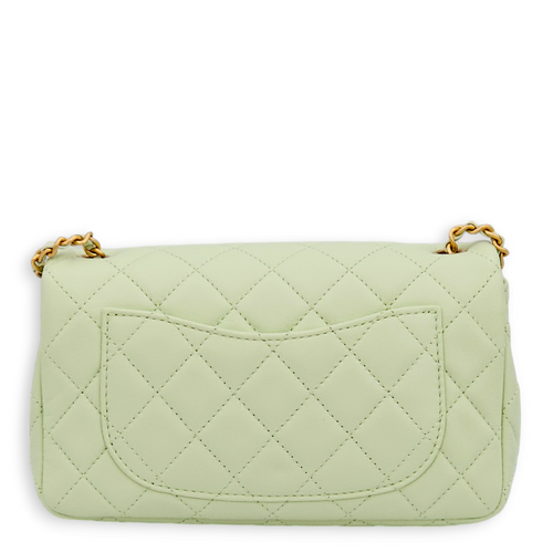 Pearl Crush Rectangle Mini Light Green Crossbody Bag in Lambskin, Gold hardware