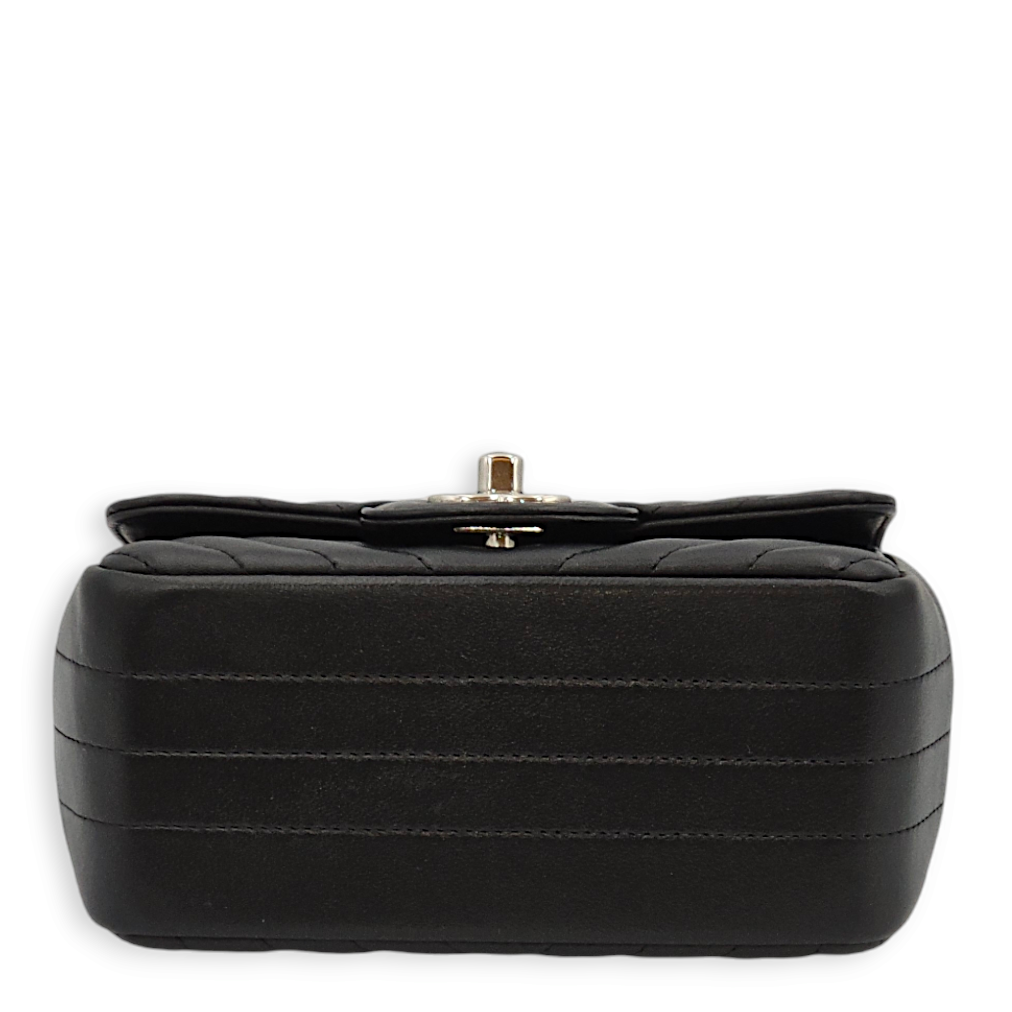 Chevron Mini Black Crossbody Bag in Lambskin, Palladium hardware