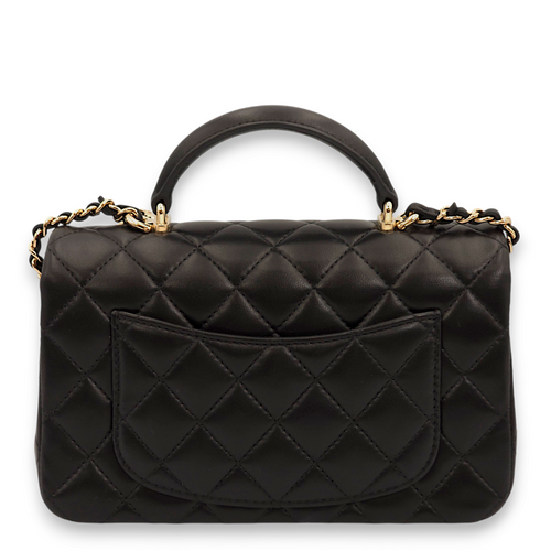 Rectangle with Leo Charm Mini Black Top Handle Bag in Lambskin, Gold hardware