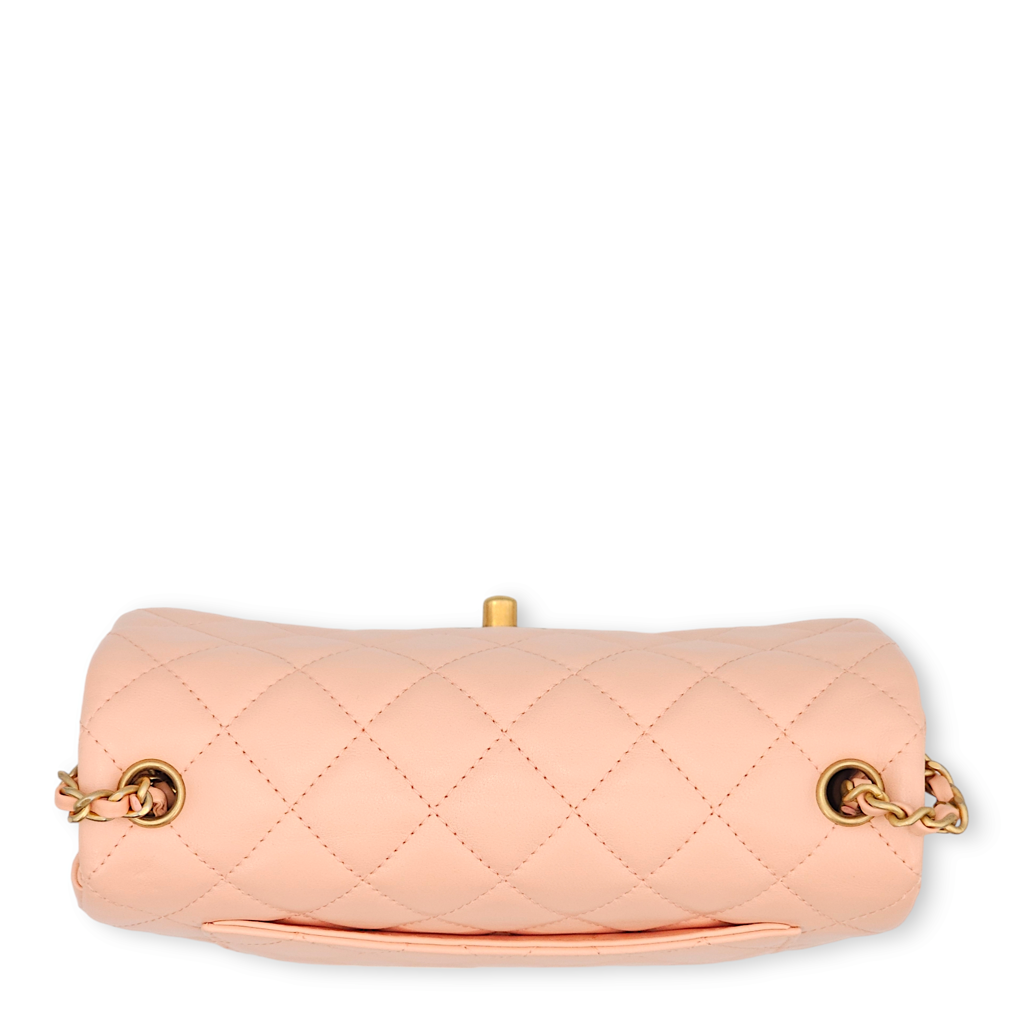 Pearl Crush Rectangle Mini Salmon Pink Crossbody Bag in Lambskin, Gold hardware