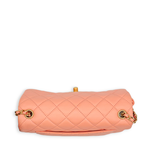 Pearl Crush Rectangle Mini Salmon Pink Crossbody Bag in Lambskin, Gold hardware