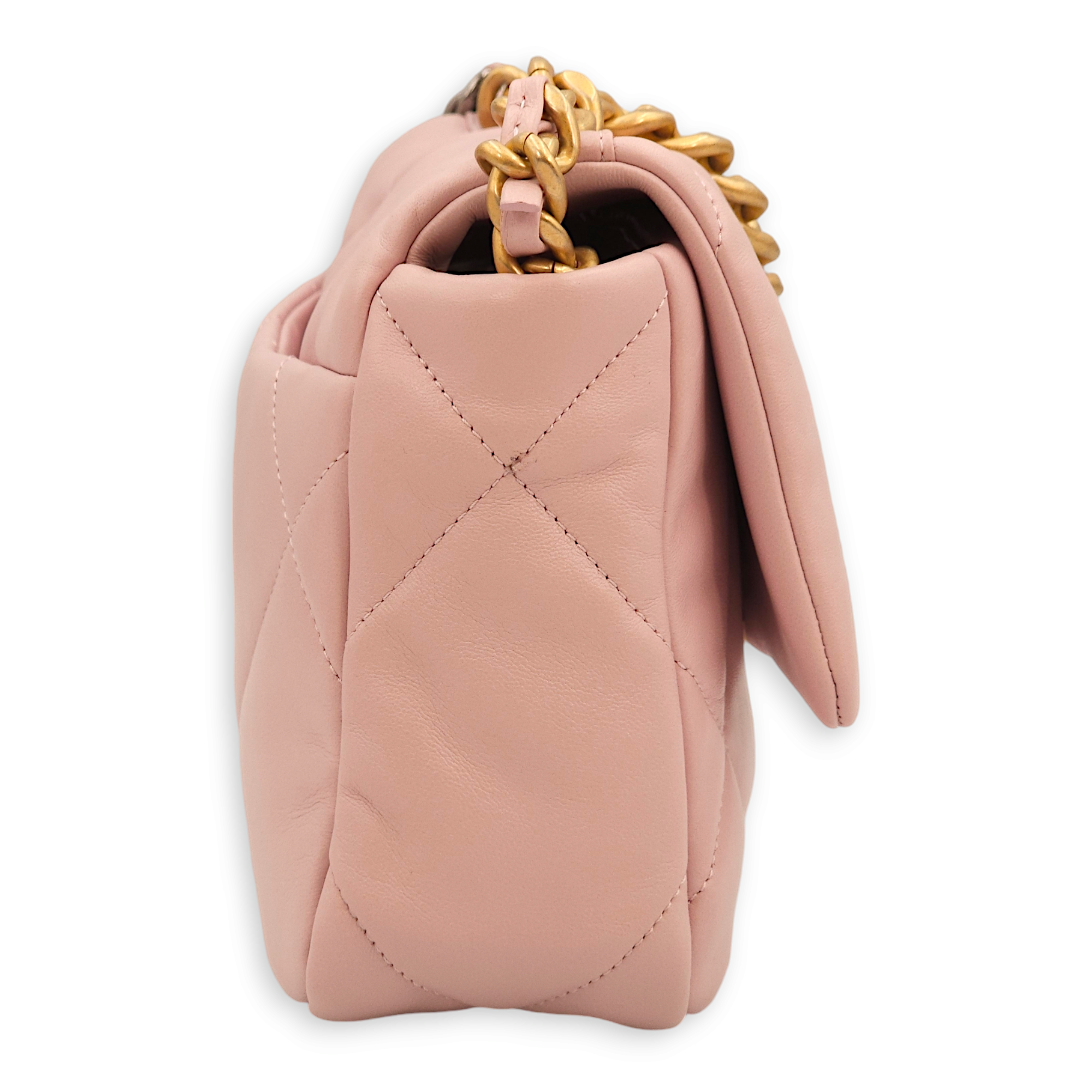 S19 Flap Small Pastel Pink Shoulder Bag in Lambskin, 3-Tone hardware