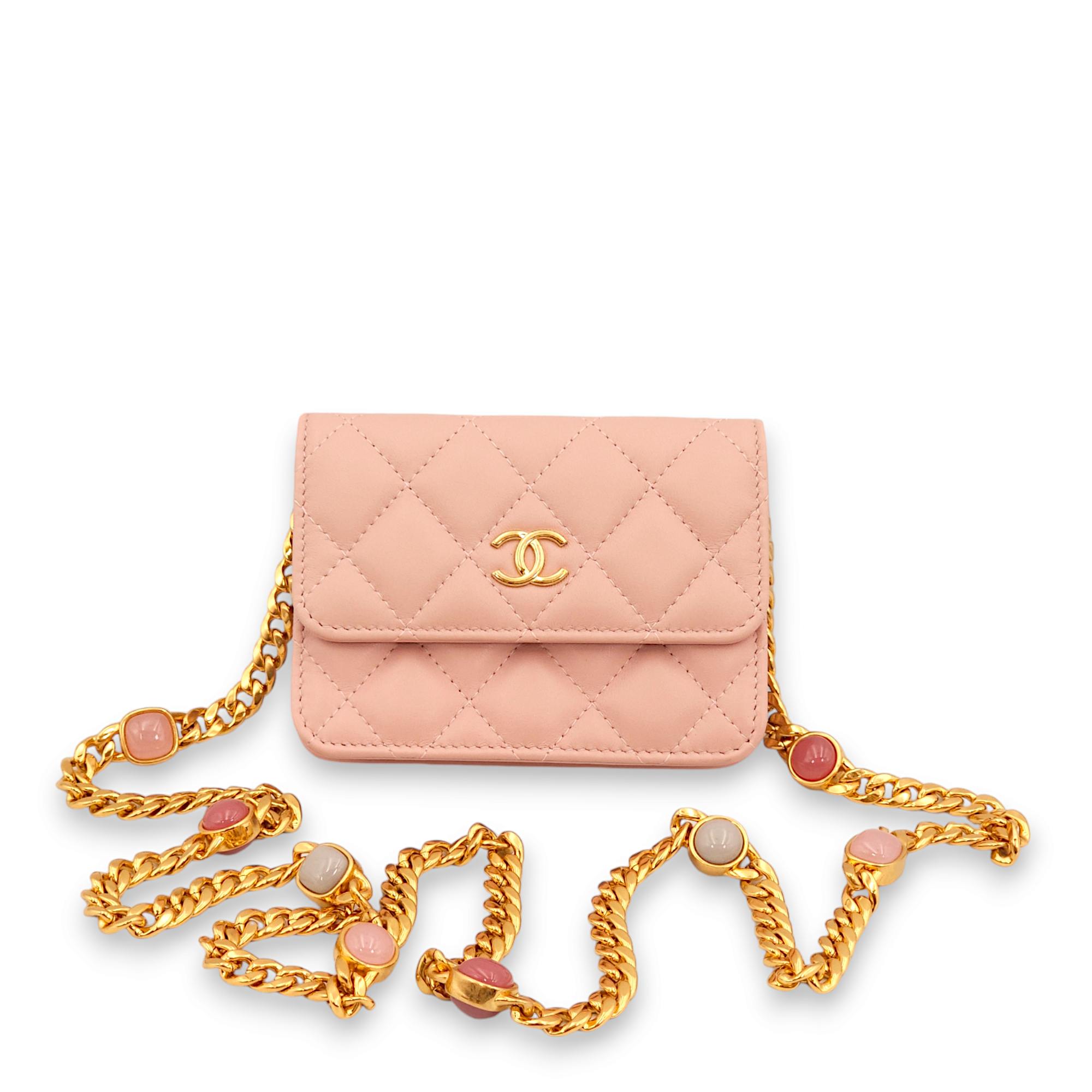 Mini Chain Pink /Pink/Grey Clutch in Lambskin, Gold hardware