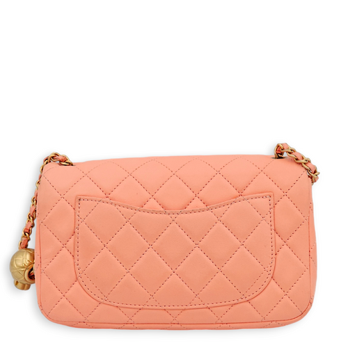 Pearl Crush Rectangle Mini Salmon Pink Crossbody Bag in Lambskin, Gold hardware