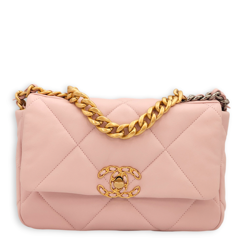 S19 Flap Small Pastel Pink Shoulder Bag in Lambskin, 3-Tone hardware