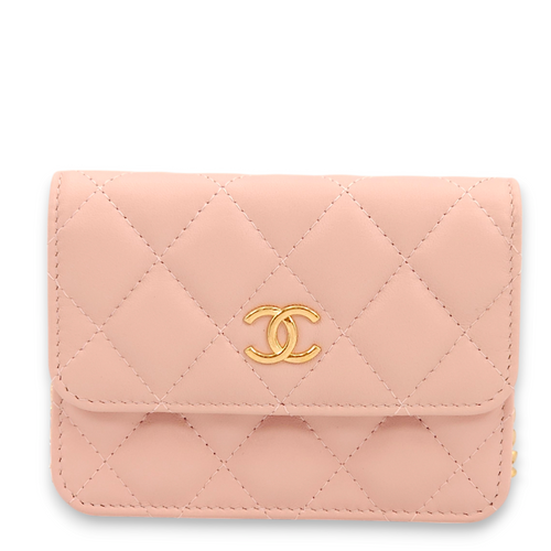 Mini Chain Pink /Pink/Grey Clutch in Lambskin, Gold hardware