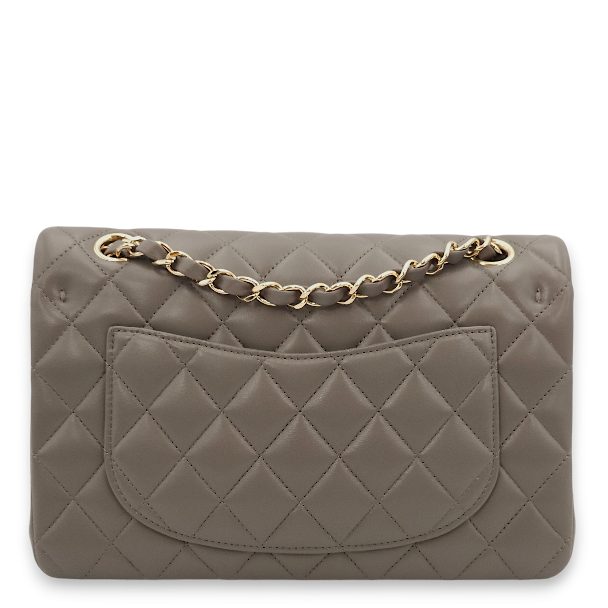 Classic Double Flap Small Dark Grey Shoulder Bag in Lambskin, Gold hardware