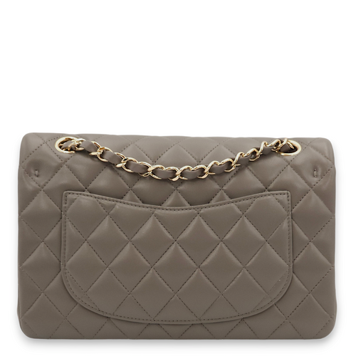 Classic Double Flap Small Dark Grey Shoulder Bag in Lambskin, Gold hardware