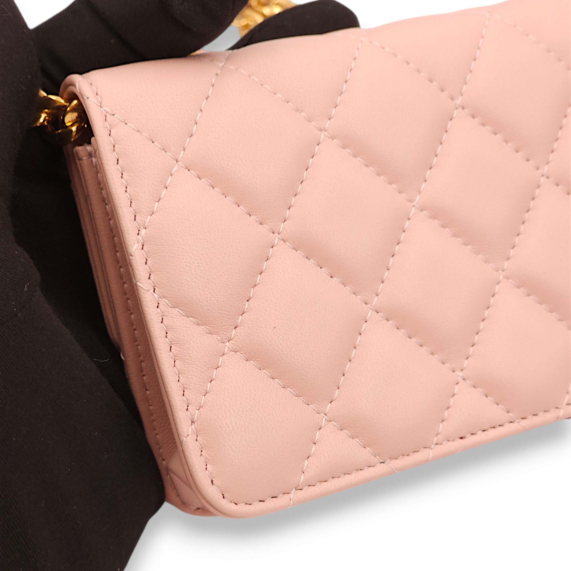 Mini Chain Pink /Pink/Grey Clutch in Lambskin, Gold hardware