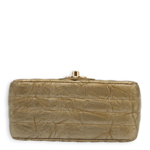 Chevron Square Mini Gold Shoulder Bag in Patent Leather, Gold hardware