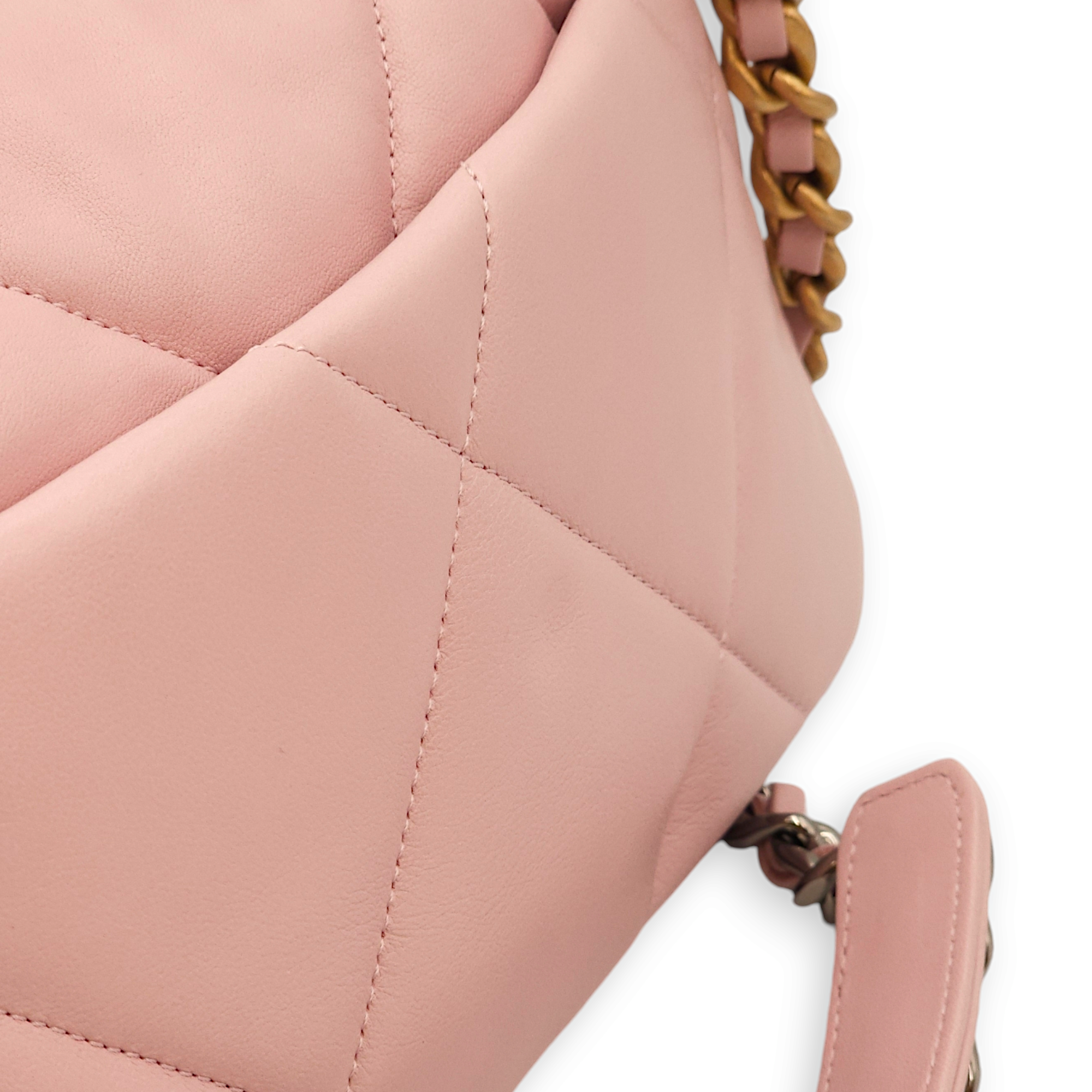 S19 Flap Small Pastel Pink Shoulder Bag in Lambskin, 3-Tone hardware