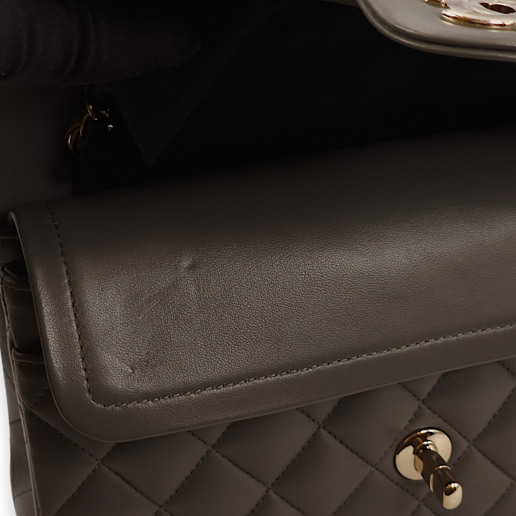 Classic Double Flap Small Dark Grey Shoulder Bag in Lambskin, Gold hardware