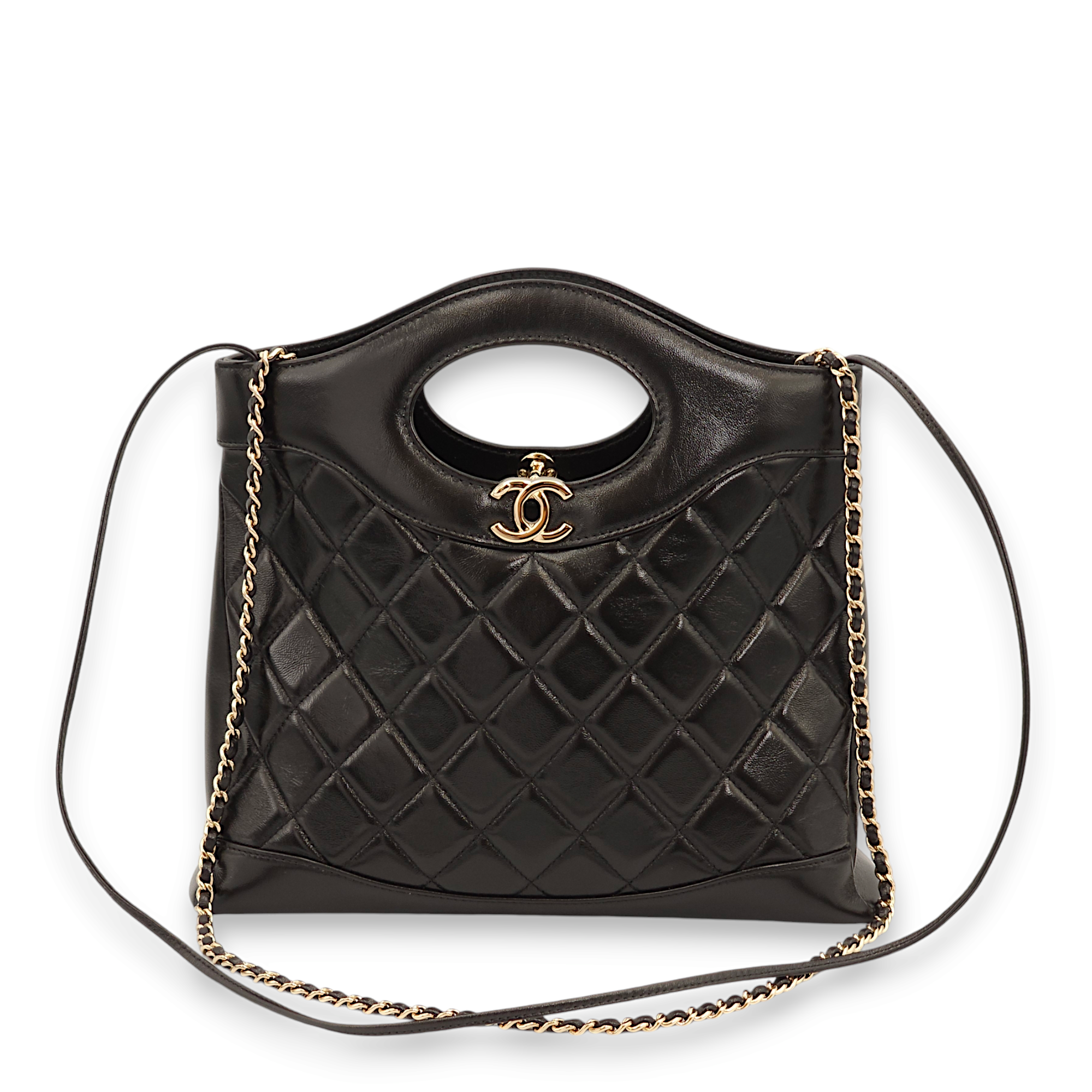 31 Black Shoulder Bag in Lambskin, Gold hardware