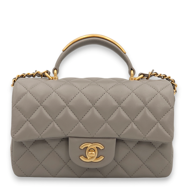 Chanel Rectangle with Metal Mini Grey Top Handle Bag in