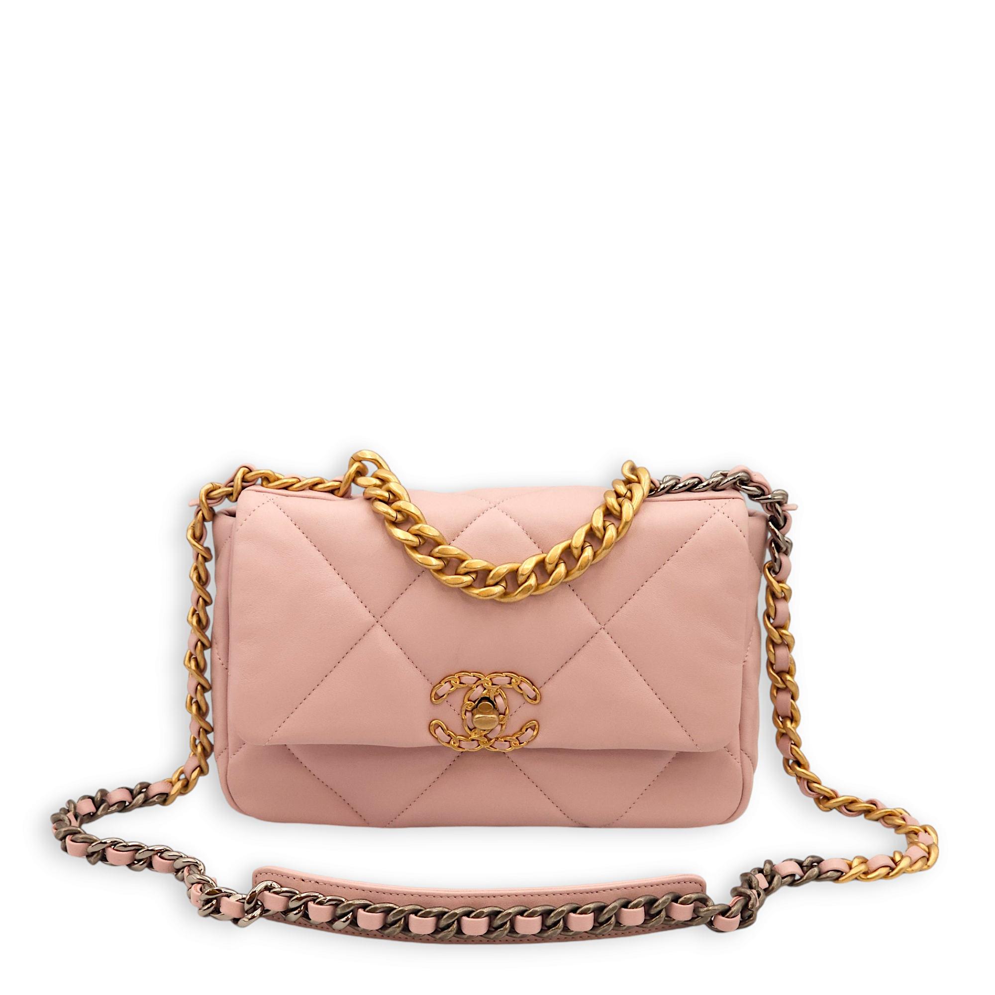 S19 Flap Small Pastel Pink Shoulder Bag in Lambskin, 3-Tone hardware