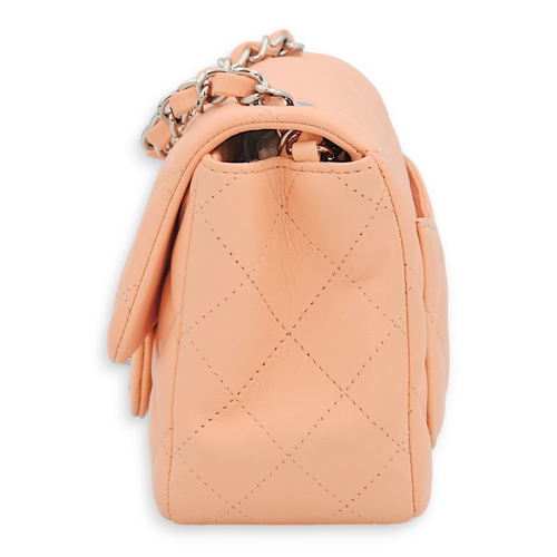 Classic Quilted Square Mini Salmon Pink Shoulder Bag in Lambskin, Palladium hardware