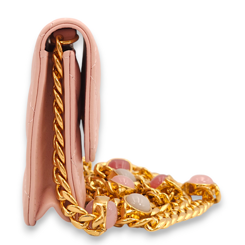 Mini Chain Pink /Pink/Grey Clutch in Lambskin, Gold hardware