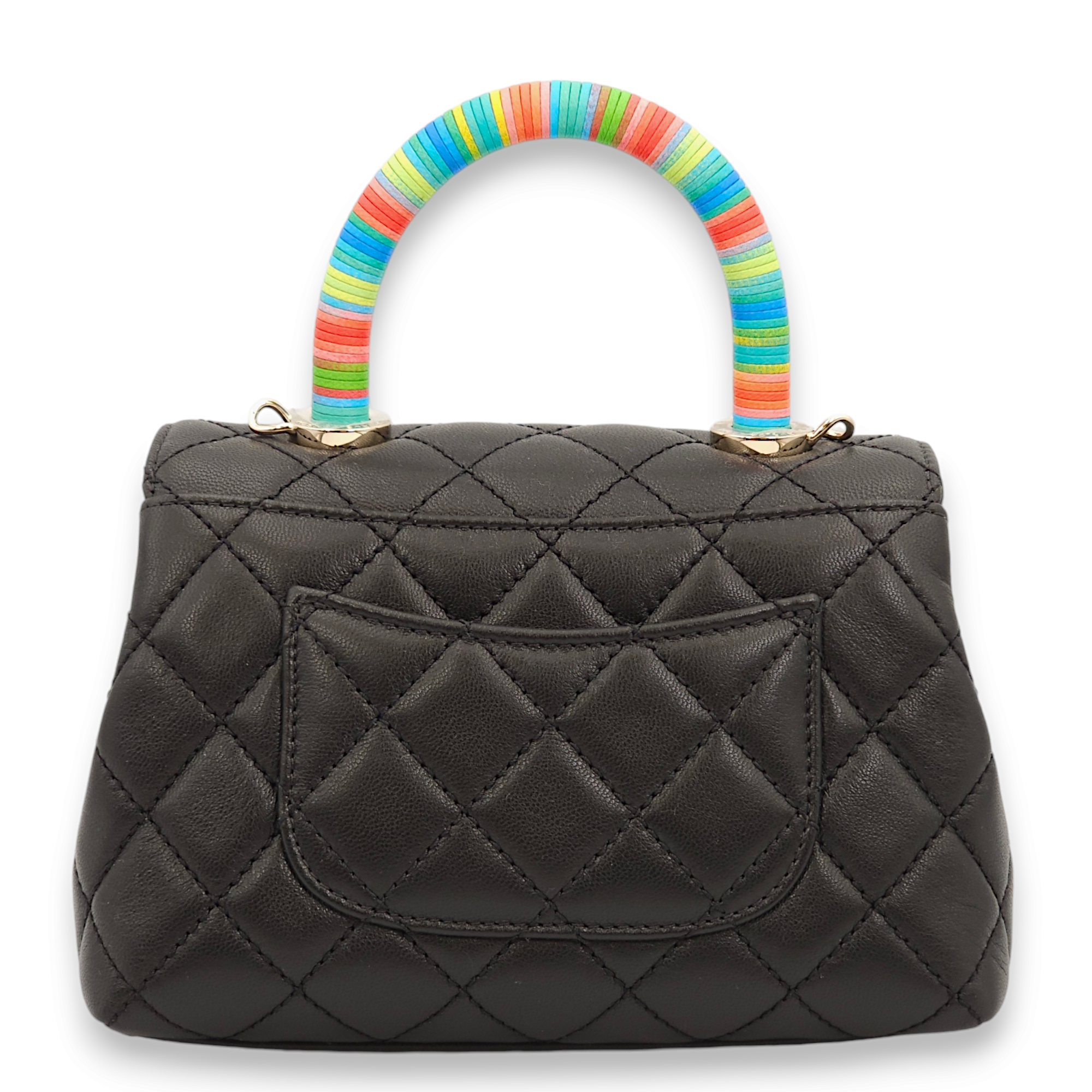 Quilted Coco Special Order Mini Black/Multicolour handle Top Handle Bag in Lambskin, Gold hardware