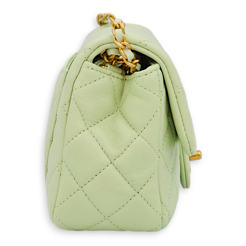 Pearl Crush Rectangle Mini Light Green Crossbody Bag in Lambskin, Gold hardware