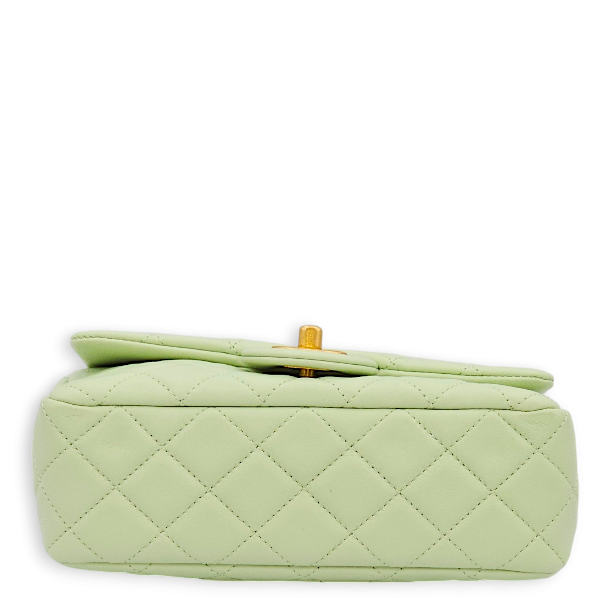 Pearl Crush Rectangle Mini Light Green Crossbody Bag in Lambskin, Gold hardware