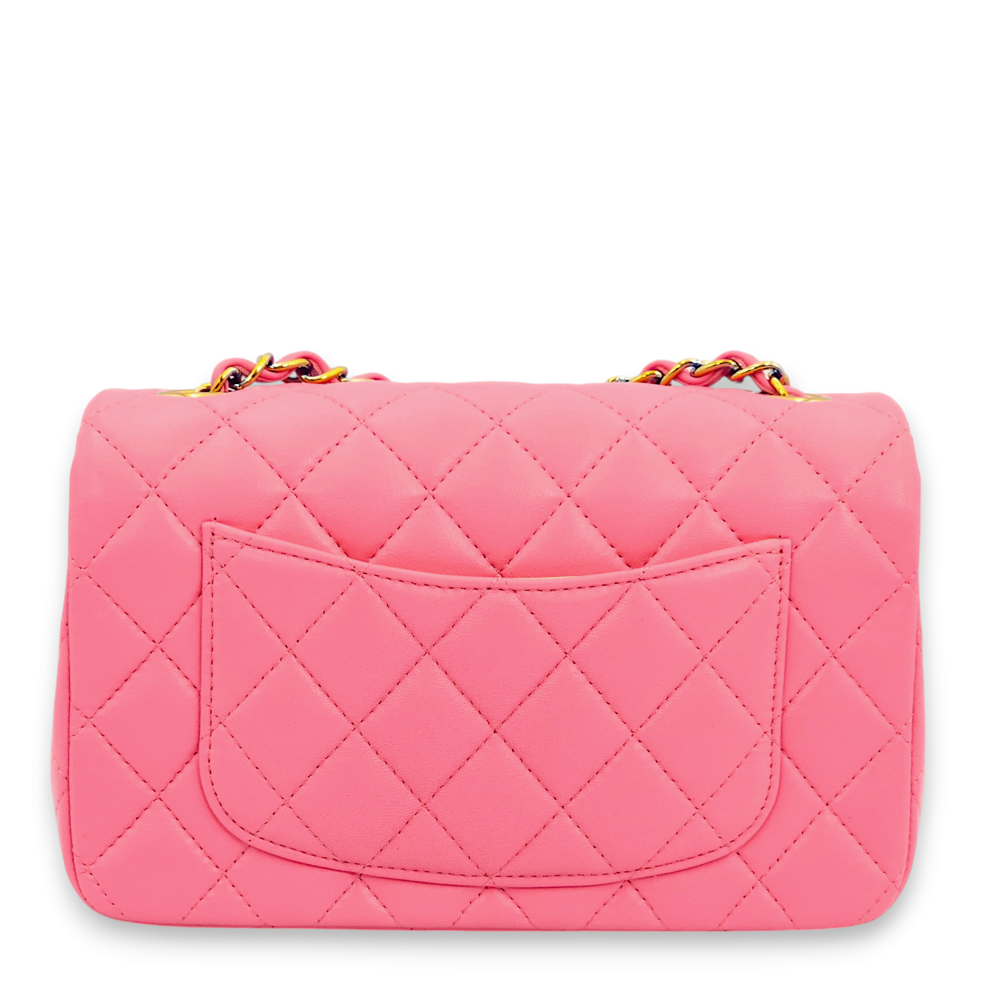 Classic Rectangle Mini Pink, Yellow Interior Crossbody Bag in Lambskin, Rainbow hardware