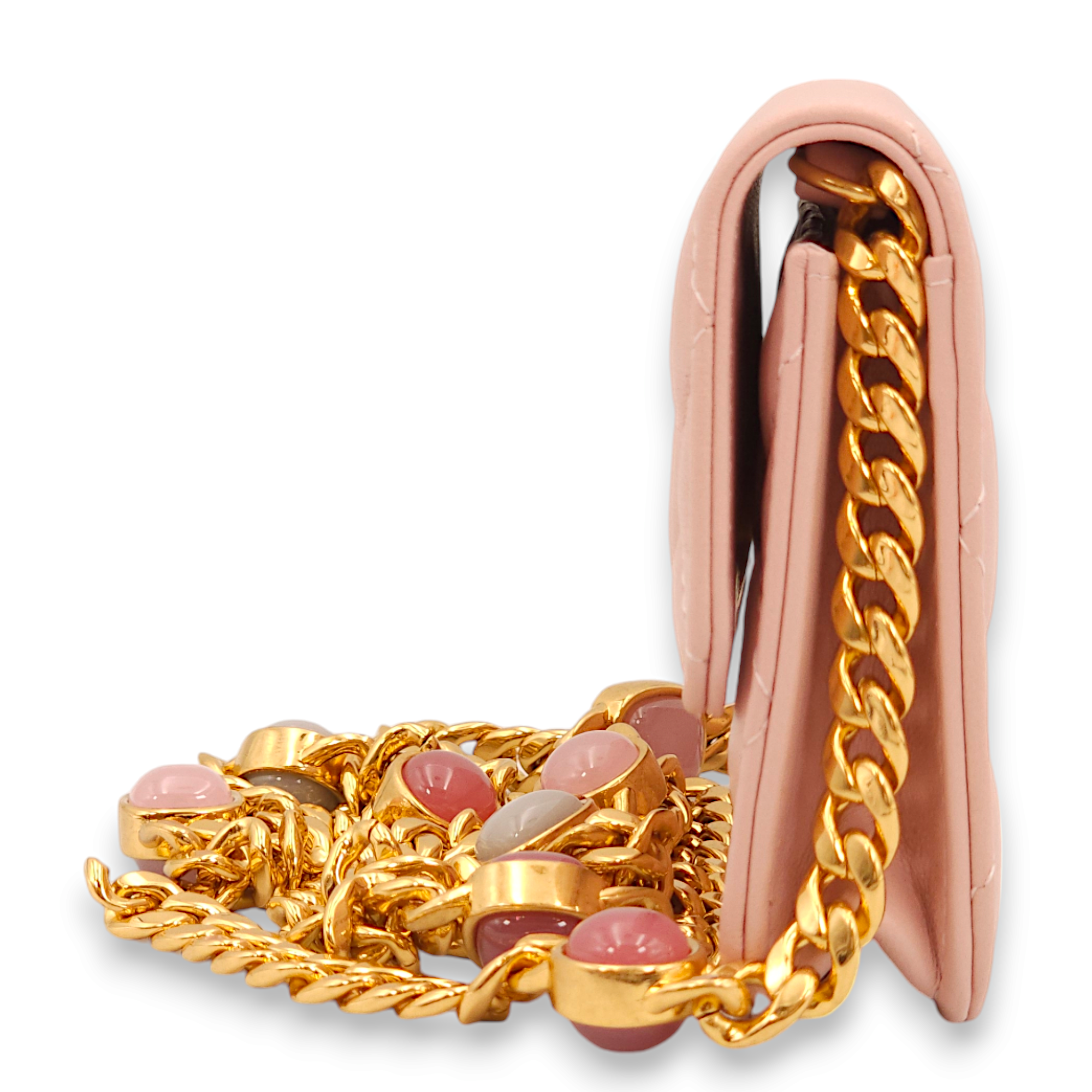 Mini Chain Pink /Pink/Grey Clutch in Lambskin, Gold hardware