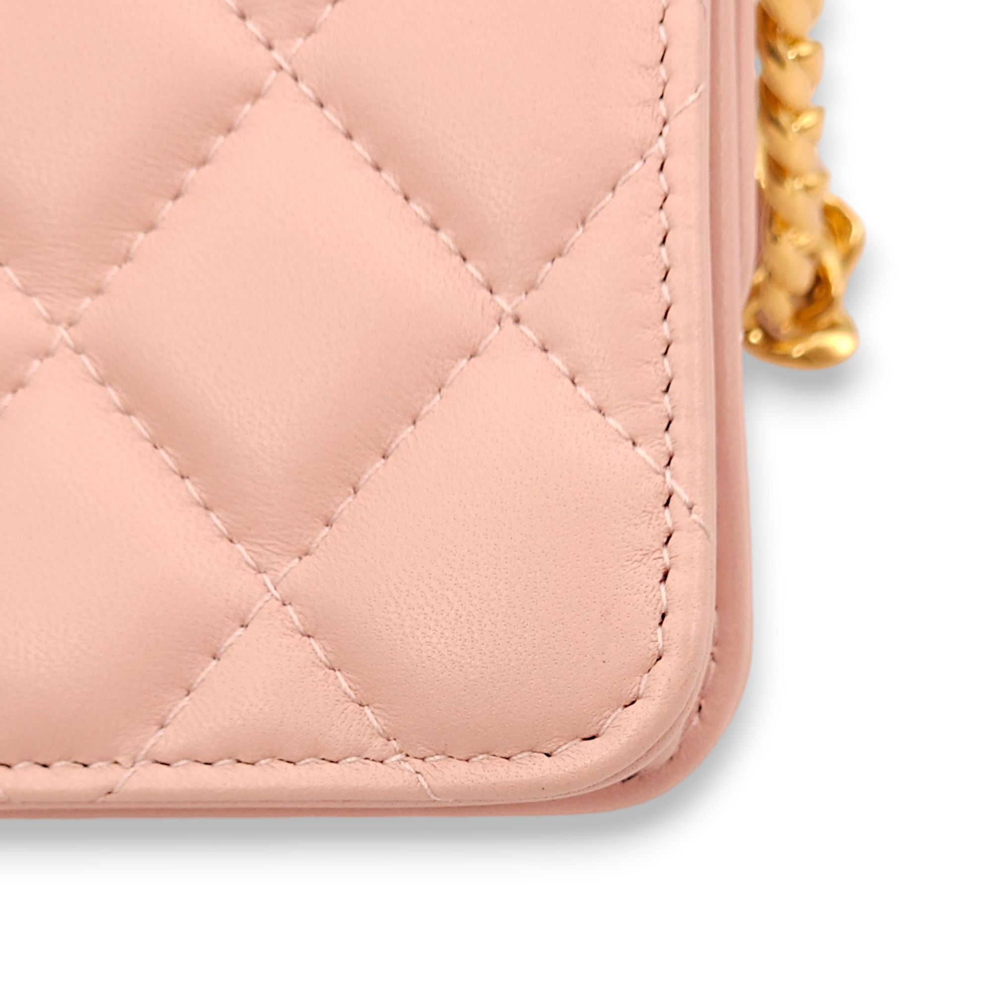 Mini Chain Pink /Pink/Grey Clutch in Lambskin, Gold hardware