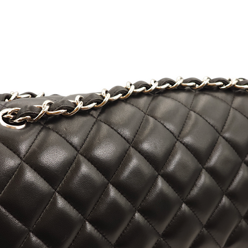 Classic Double Flap Jumbo Black Shoulder Bag in Lambskin, Palladium hardware