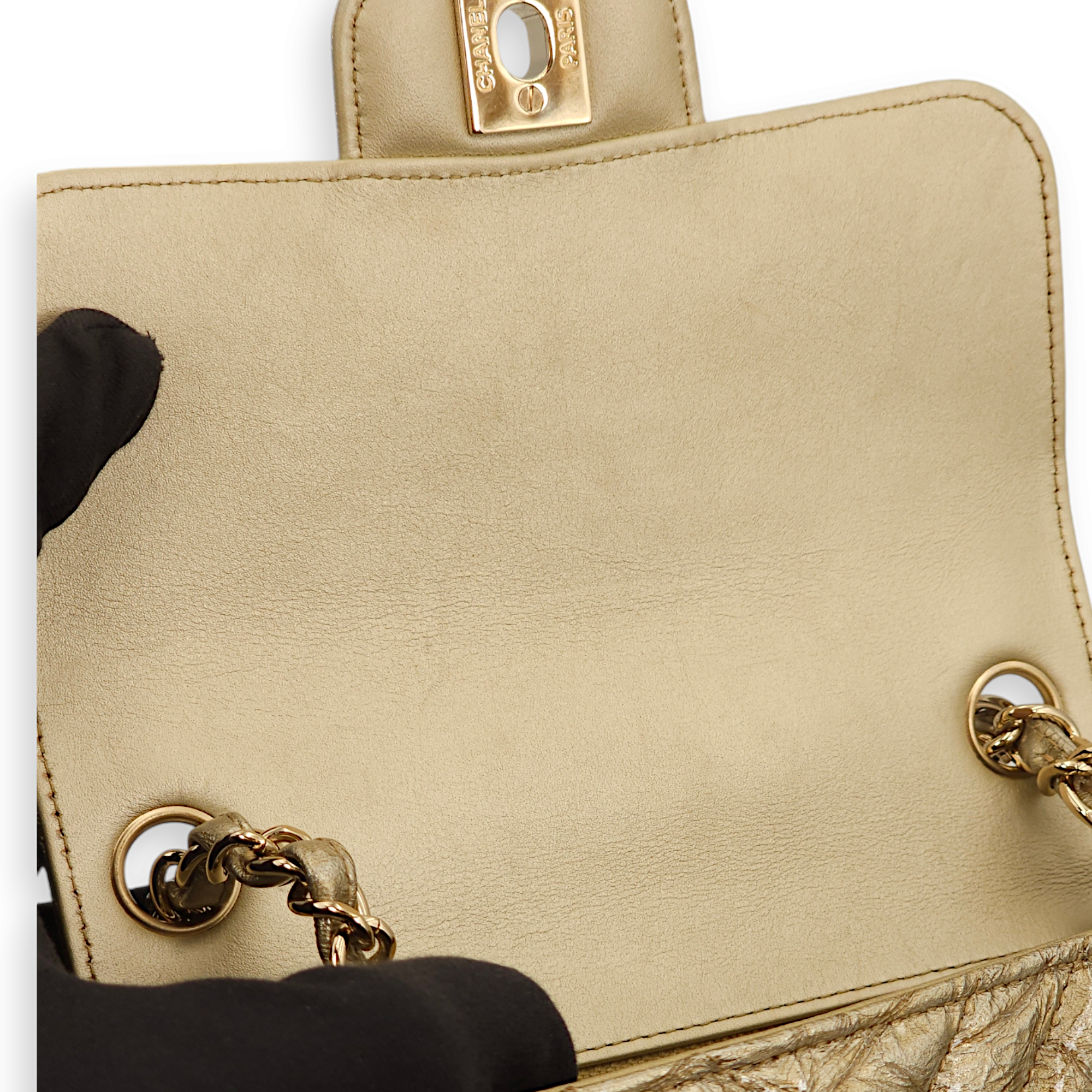 Chevron Square Mini Gold Shoulder Bag in Patent Leather, Gold hardware