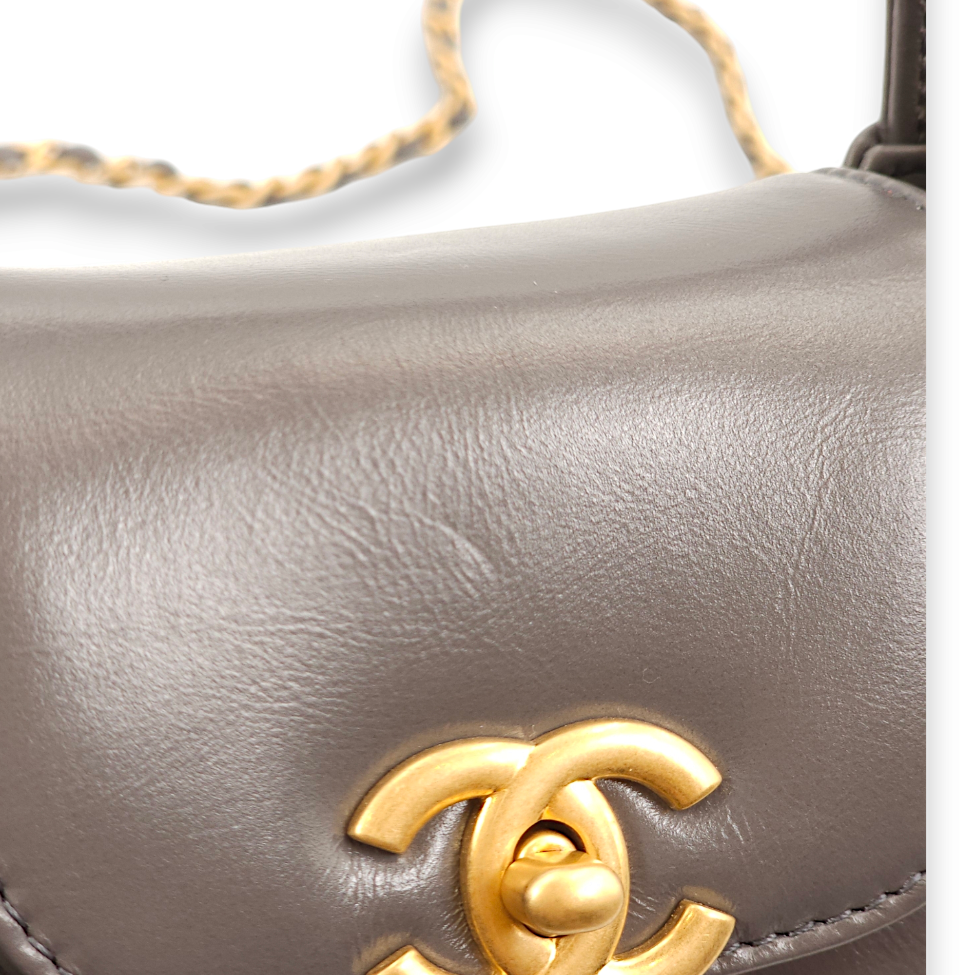 Kelly Mini Grey Crossbody Bag in Lambskin, Gold hardware