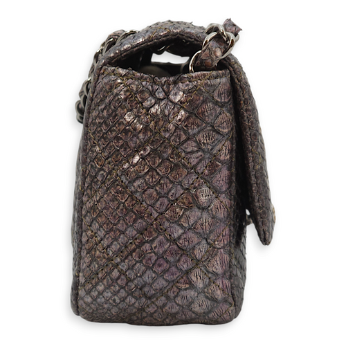 Hampton Crystal CC Flap Purple Shoulder Bag in Python Leather, Chrome hardware