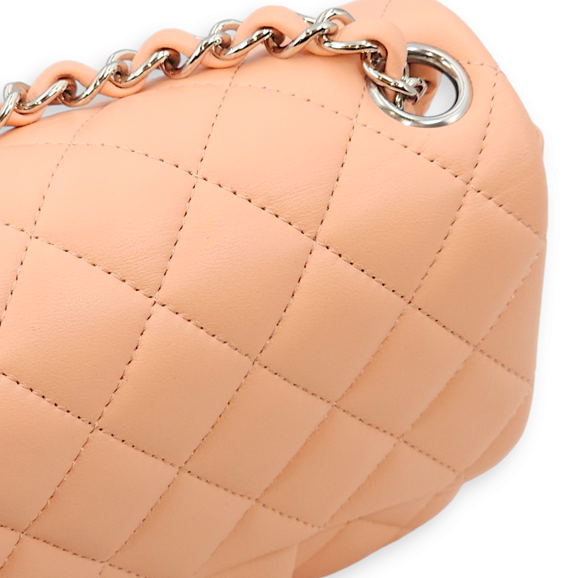 Classic Quilted Square Mini Salmon Pink Shoulder Bag in Lambskin, Palladium hardware