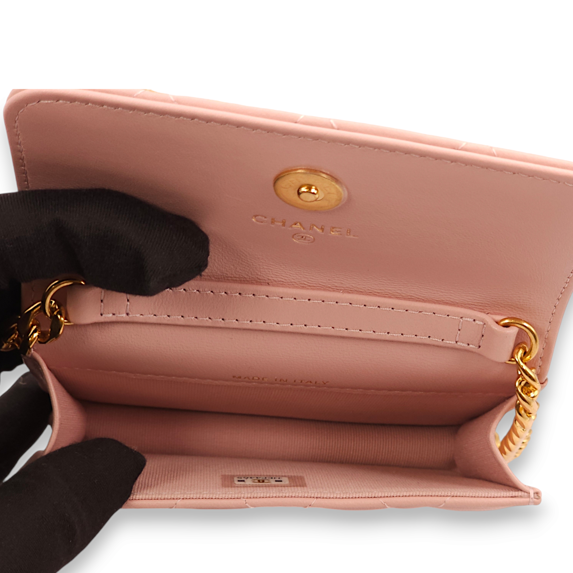 Mini Chain Pink /Pink/Grey Clutch in Lambskin, Gold hardware