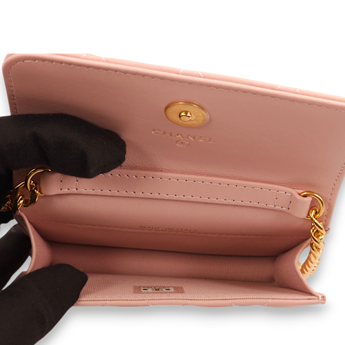 Mini Chain Pink /Pink/Grey Clutch in Lambskin, Gold hardware