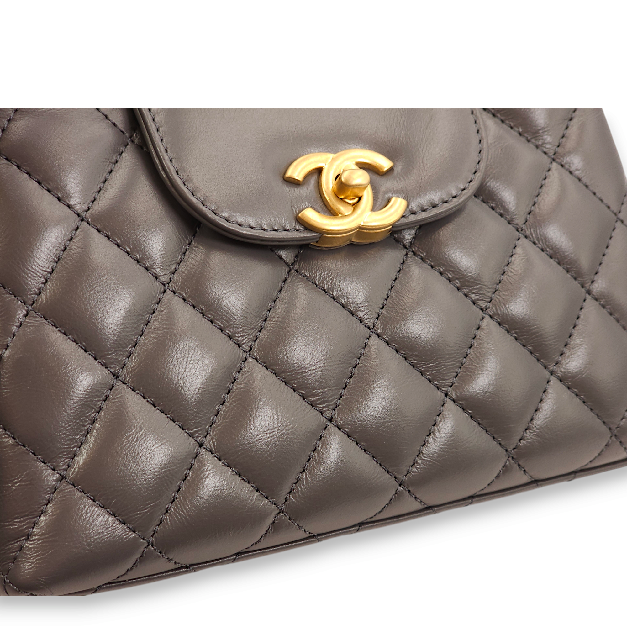 Kelly Mini Grey Crossbody Bag in Lambskin, Gold hardware