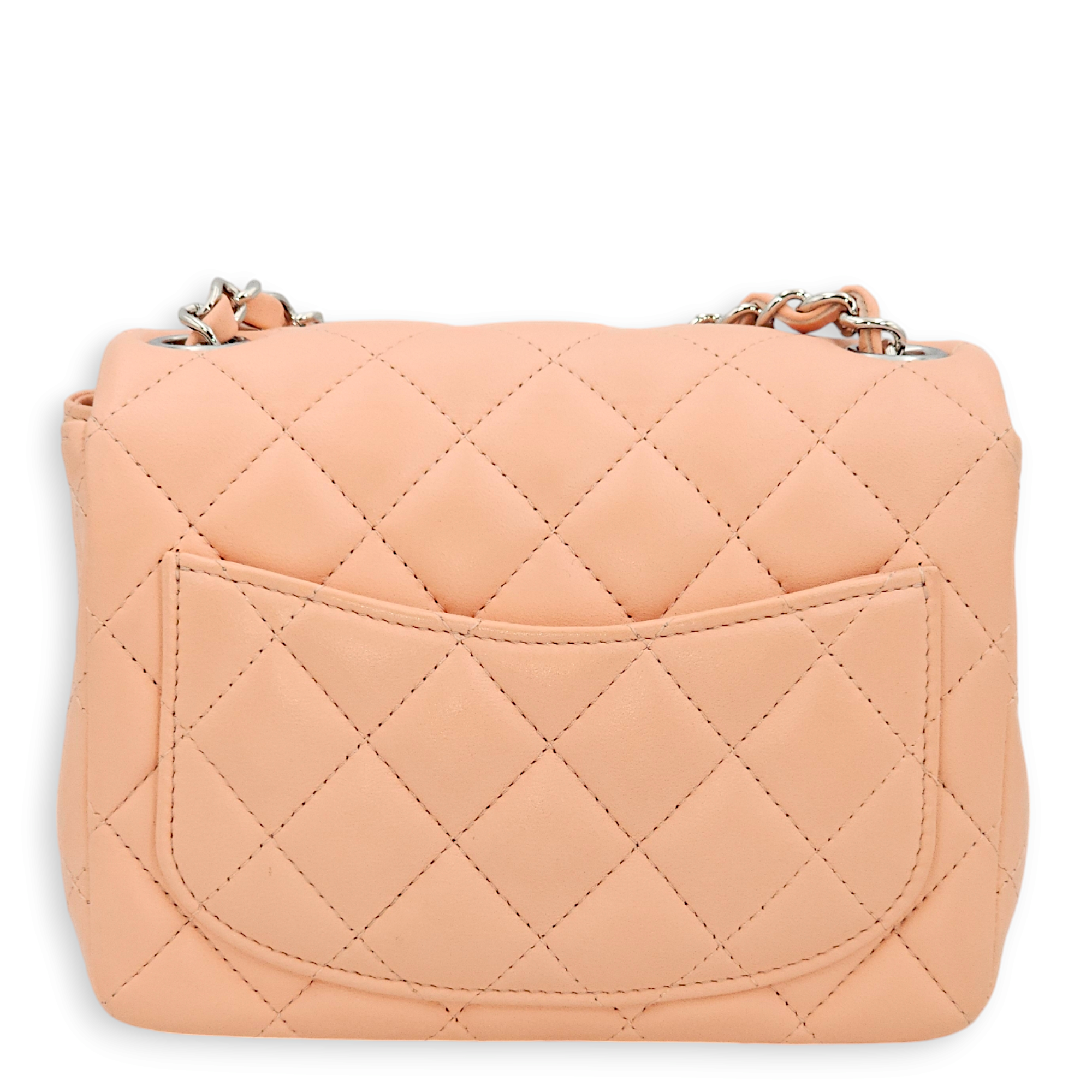 Classic Quilted Square Mini Salmon Pink Shoulder Bag in Lambskin, Palladium hardware