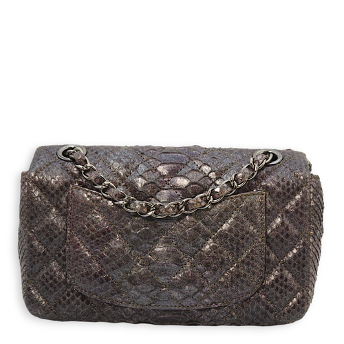 Hampton Crystal CC Flap Purple Shoulder Bag in Python Leather, Chrome hardware