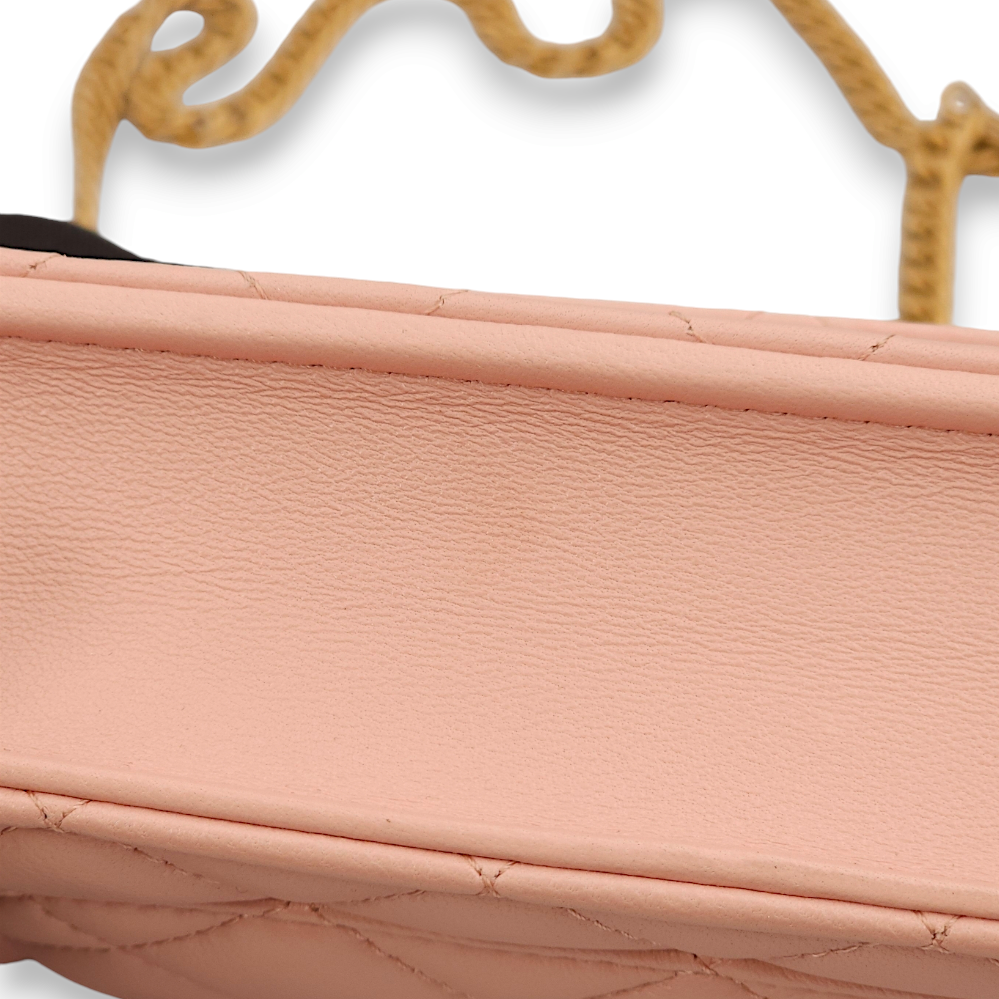 Camellia Light Pink Wallet On Chain in Lambskin, Gold hardware