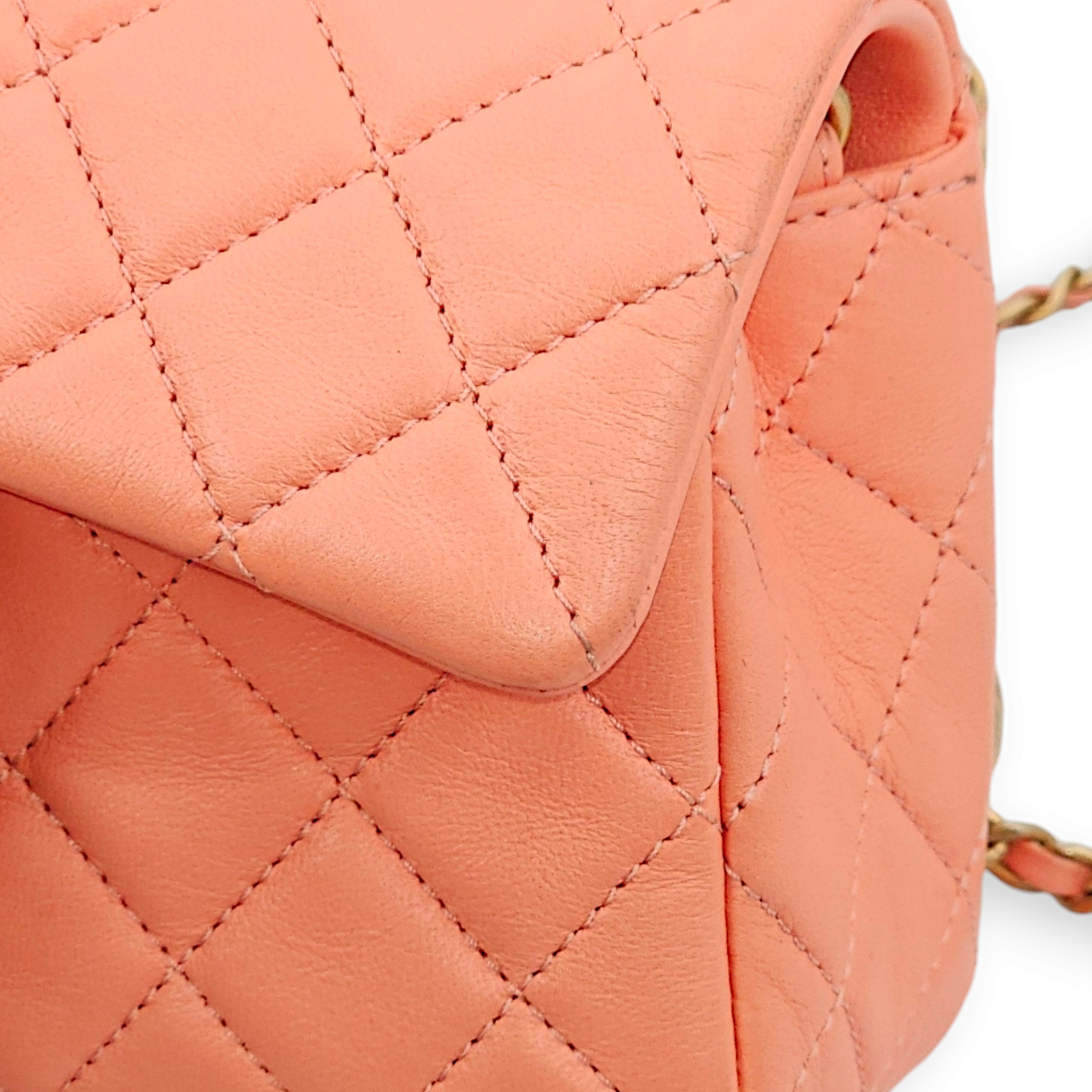 Pearl Crush Rectangle Mini Salmon Pink Crossbody Bag in Lambskin, Gold hardware