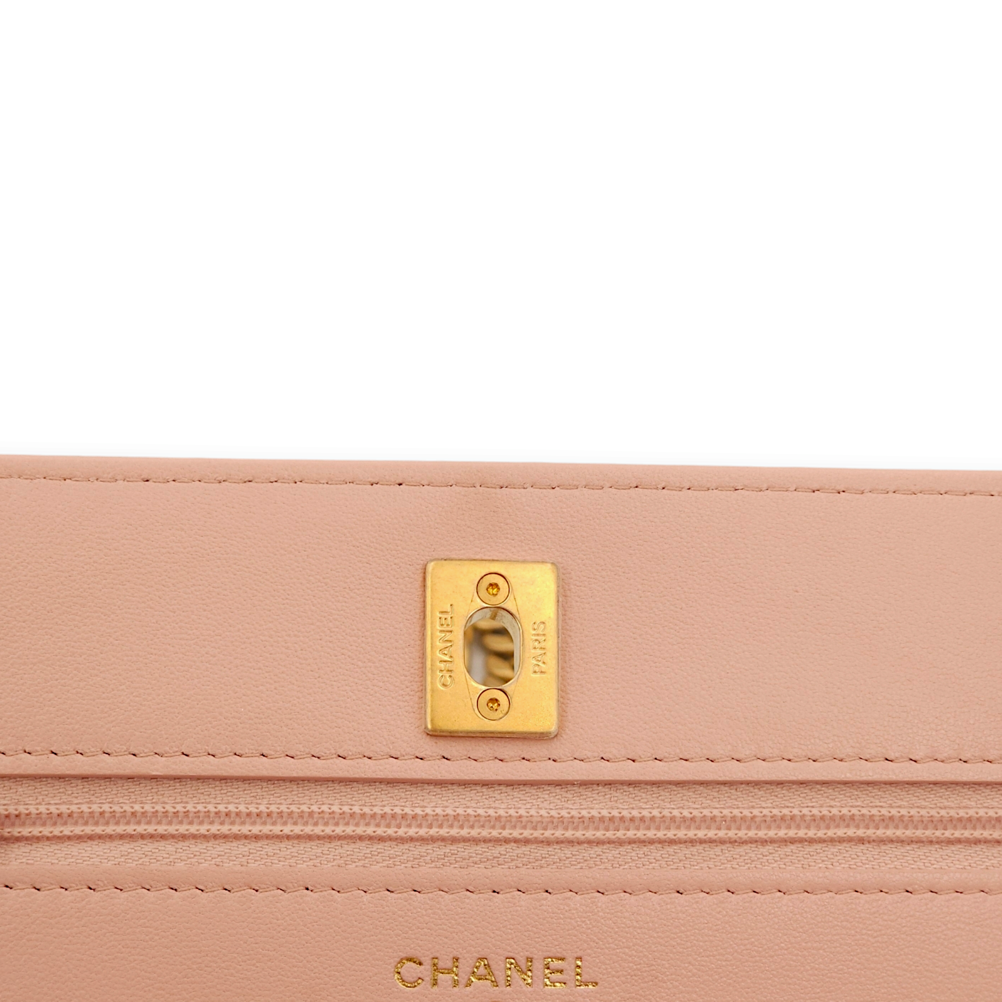 Camellia Light Pink Wallet On Chain in Lambskin, Gold hardware